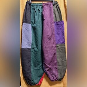 Multicolor Patchwork Wide-Leg Women's Pants